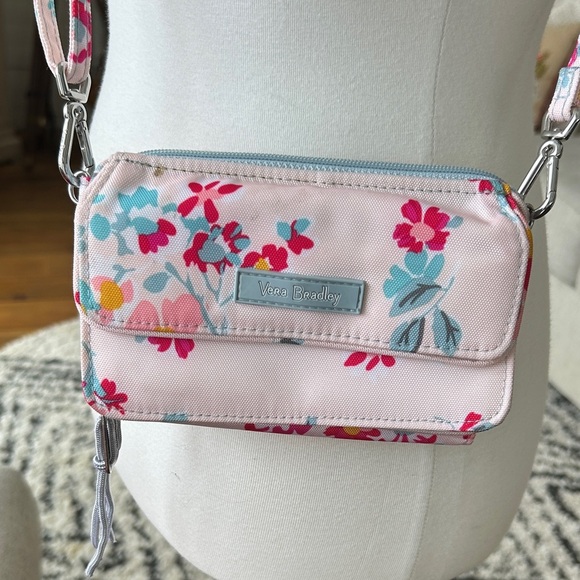Vera Bradley Handbags - Vera Bradley Crossbody Wallet | Floral RFID Zip Wallet Bag Pink and Blue